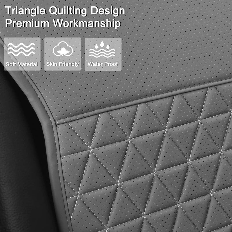 Black Panther 1 Pair Luxury PU Car Seat Covers Protectors for Front Seats, with Partial Backrest Coverage (Middle Part Only), Triangle Pattern, Compatible with 95% Cars - Grey - Image 3